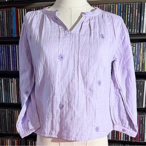 Zara Lavender Embroidered Boho Blouse Woman’s Size 8 Cottagecore Top
